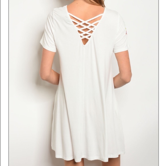 Off-white floral embroidery jersey tunic dress. - Picture 2 of 6